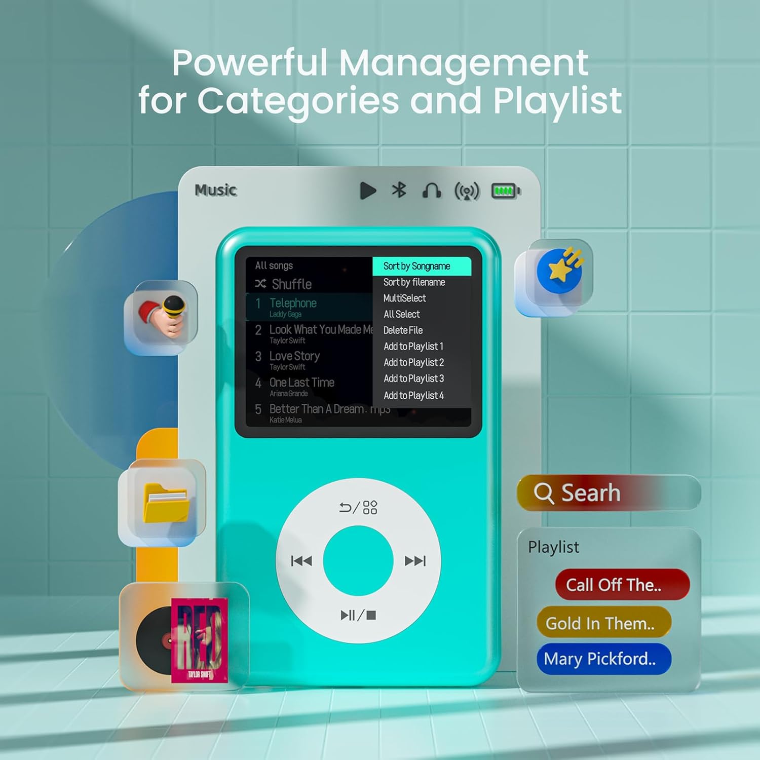 Mp3 Player with Bluetooth Y1 Portable Music Digital Players Supports Playlist Audiobook Video Nice Gadget for Kids Green