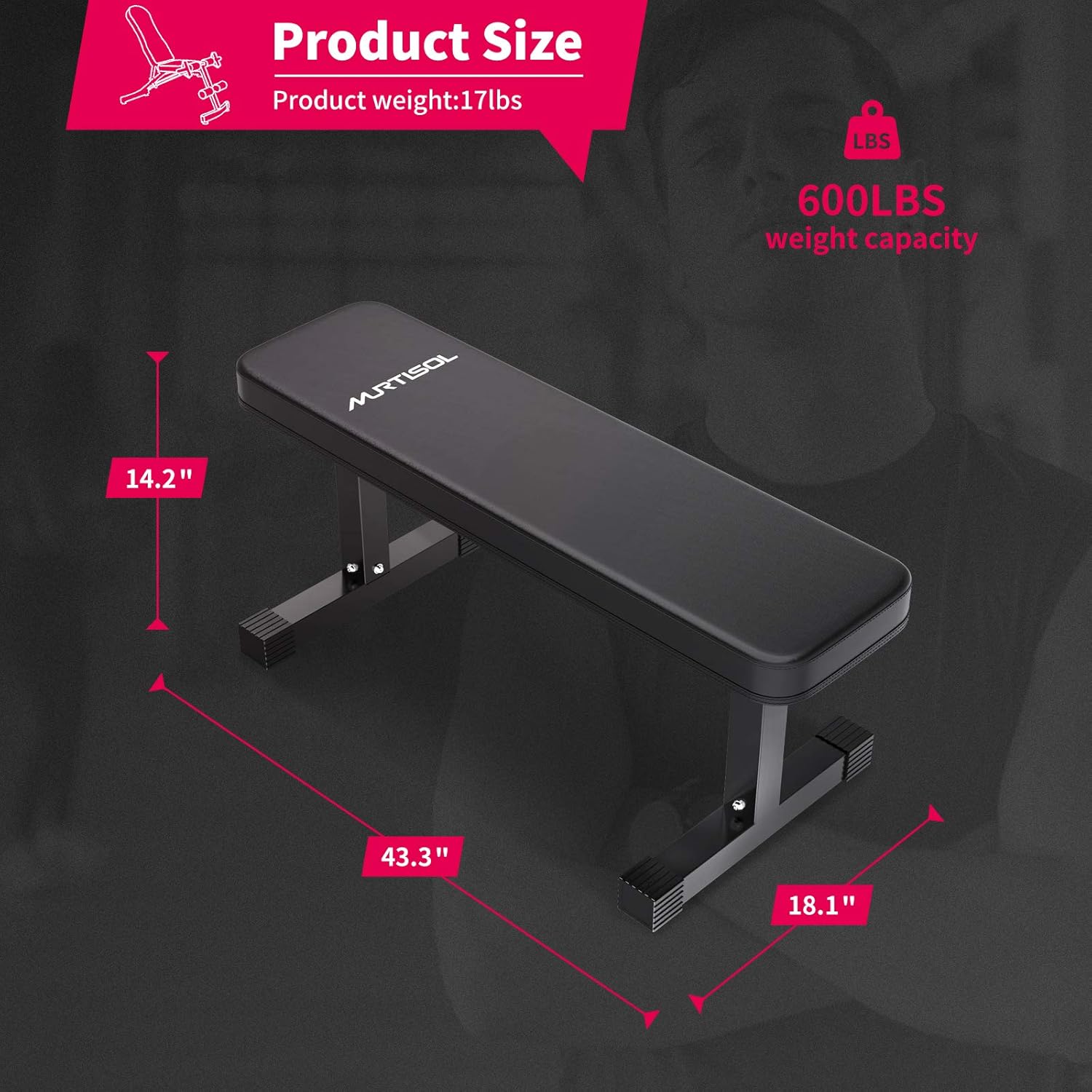 Murtisol Multifunctional Flat Weight Bench for Weight Training and Abdominal Exercise ,Workout Excercise Fitness Bench ,43.31''*14.17''*18.11'',Model 1211,Black : Sports & Outdoors
