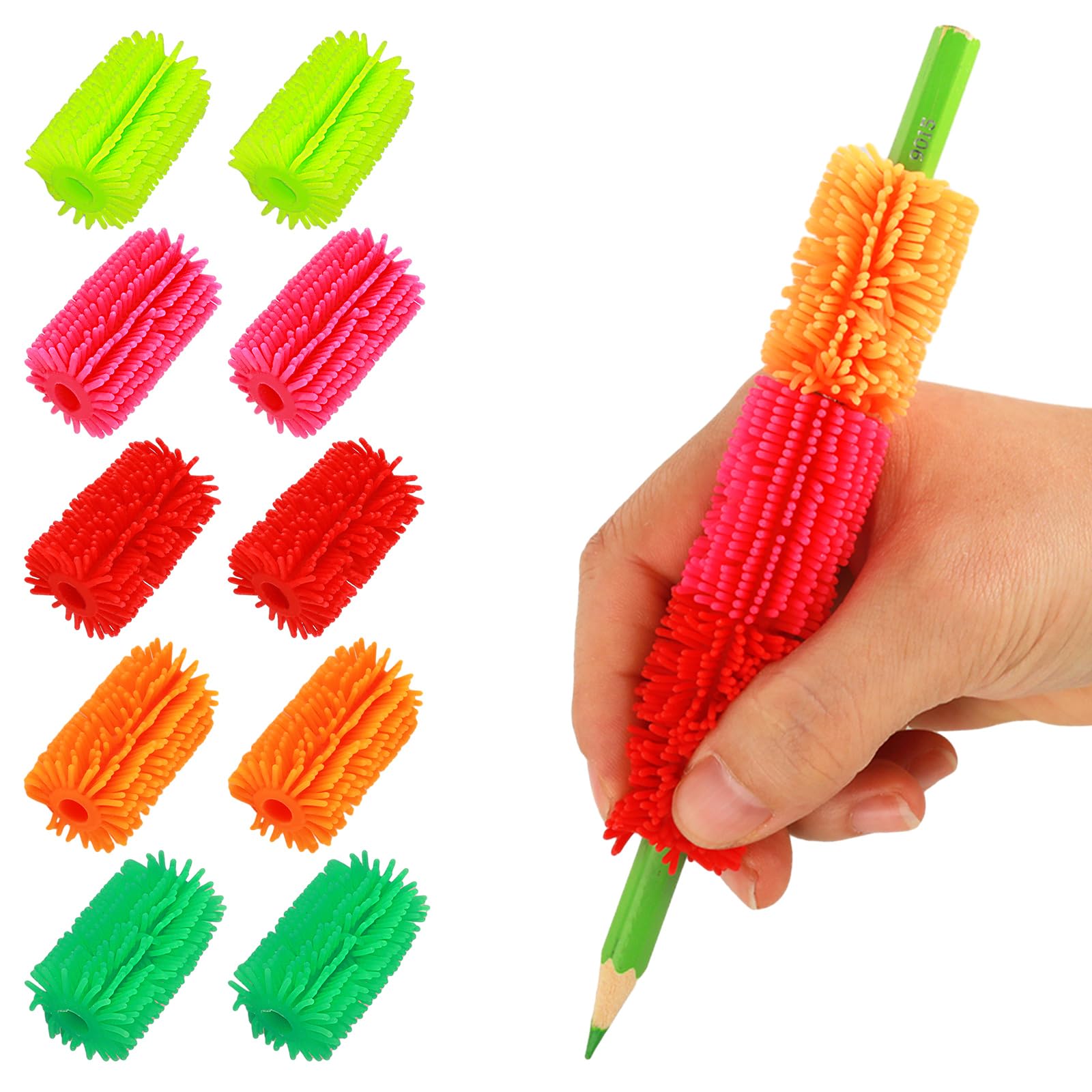 Ymapinc Reusable Squishy Grips for Pencils Kids Handwriting, 10pcs Universal Ergonomic Writing Aid, Soft Pencil Cushion Grip,Colorful Grips for Pencils for Kids Students Preschoolers