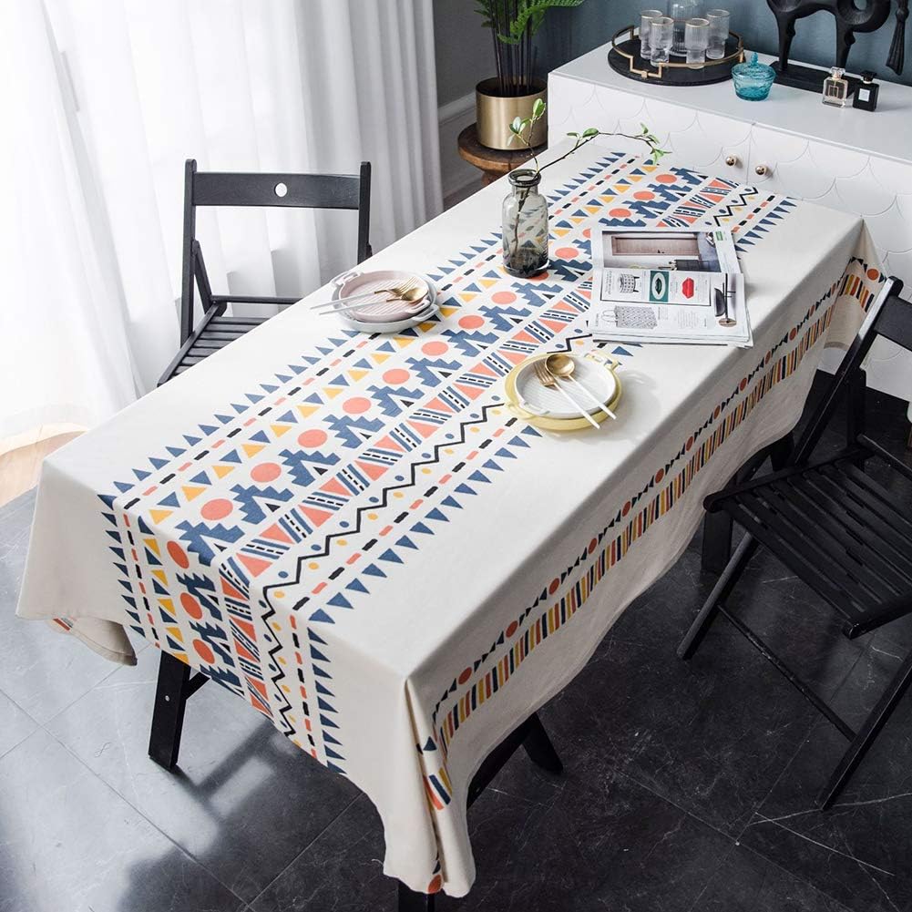 vctops Boho Washable Cotton Linen Geometric Printed Design Tablecloth, Rectangle Table Cover Great for Kitchen Dinning Tabletop Decoration (Rectangle/Oblong,55''x98'', 6-8 Seats)