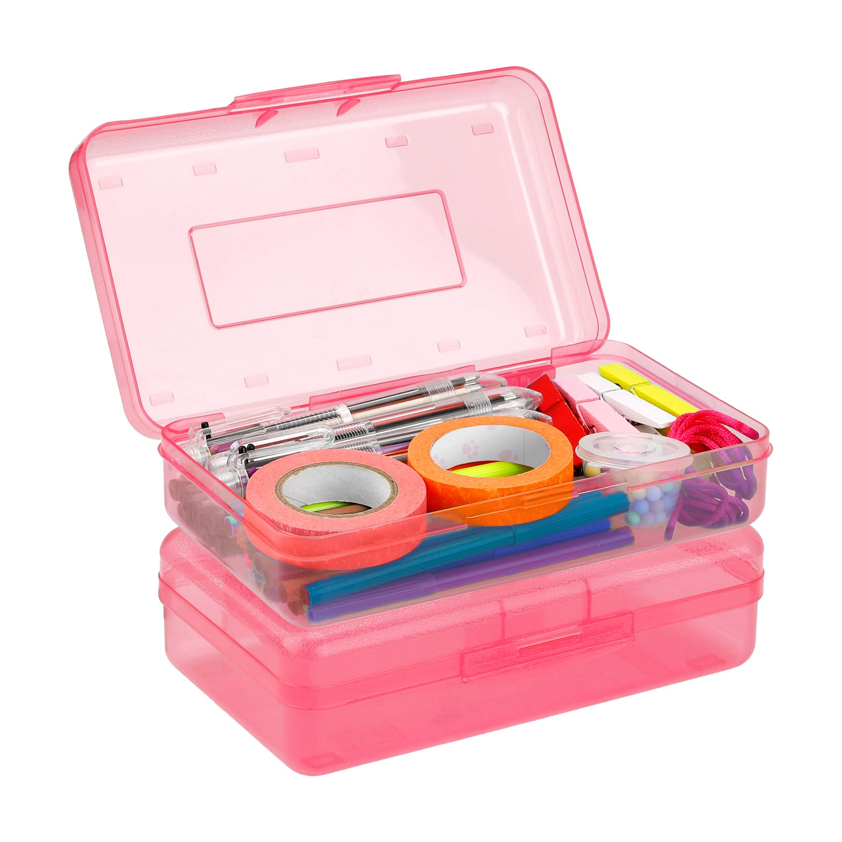 YekepalPencil Case, Plastic Pencil Box, Large Capacity Pencil Box With Lid, Plastic Storage Box With Snap-tight Organizer Box Stackable Design Organizing Container For Home Office Supplies Pink