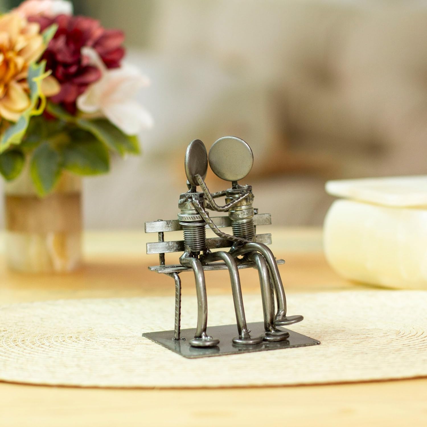 NOVICA Recycled Auto Parts Romantic Metal Sculpture, 4.7" Tall 'Park Bench Sweethearts'