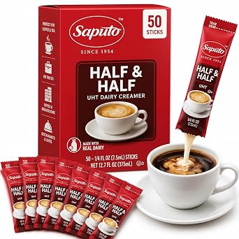 Half and Half Creamer Sticks, UHT Dairy Creamer, 50 Count