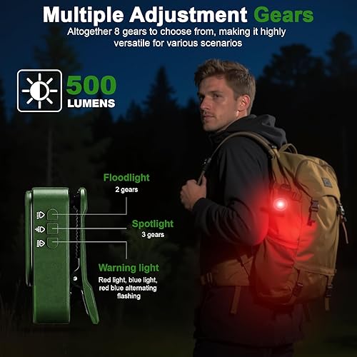 Miniatura 5 de GOSCIEN Linterna EDC recargable profesional con clip de 500 lúmenes, luz de clip con tres soluciones de iluminación, carga USB C, linterna magnética