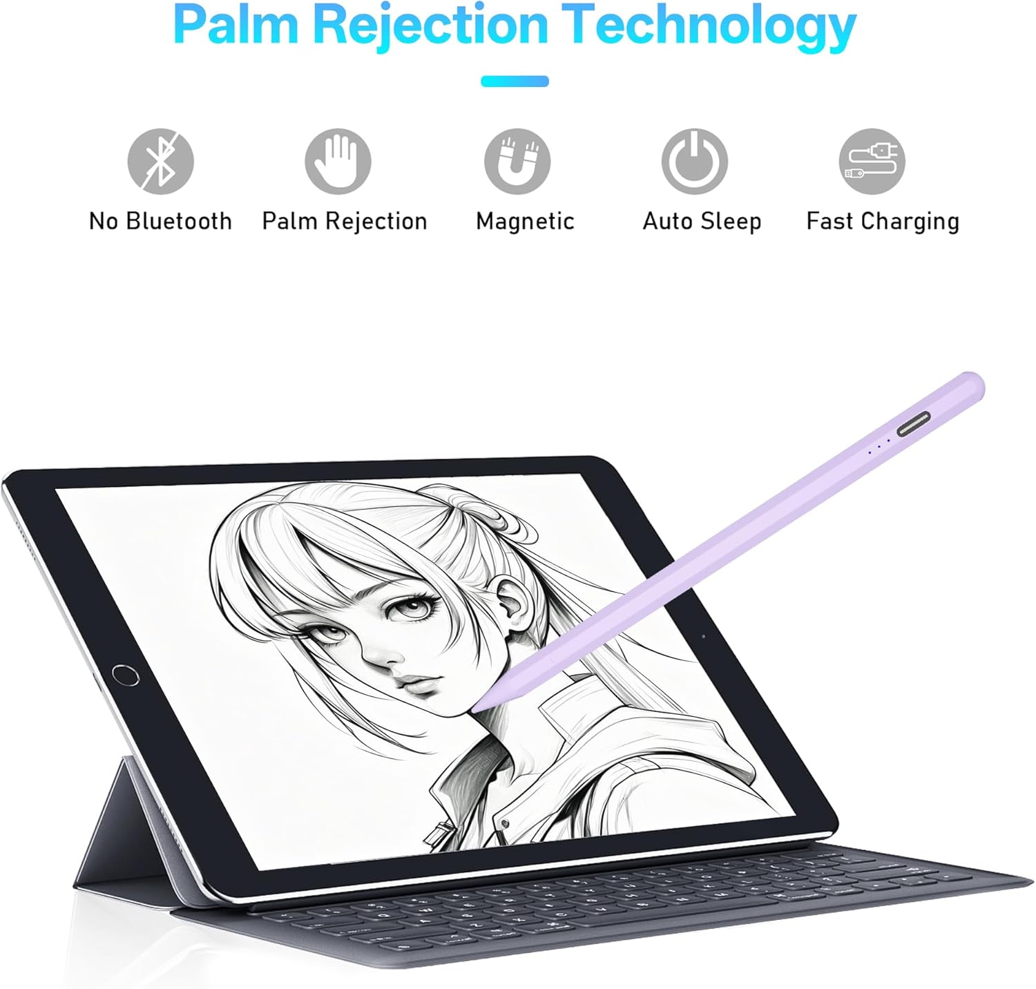 User demonstrating palm rejection technology by resting their hand on the iPad screen while using the ANYQOO Stylus Pen C6