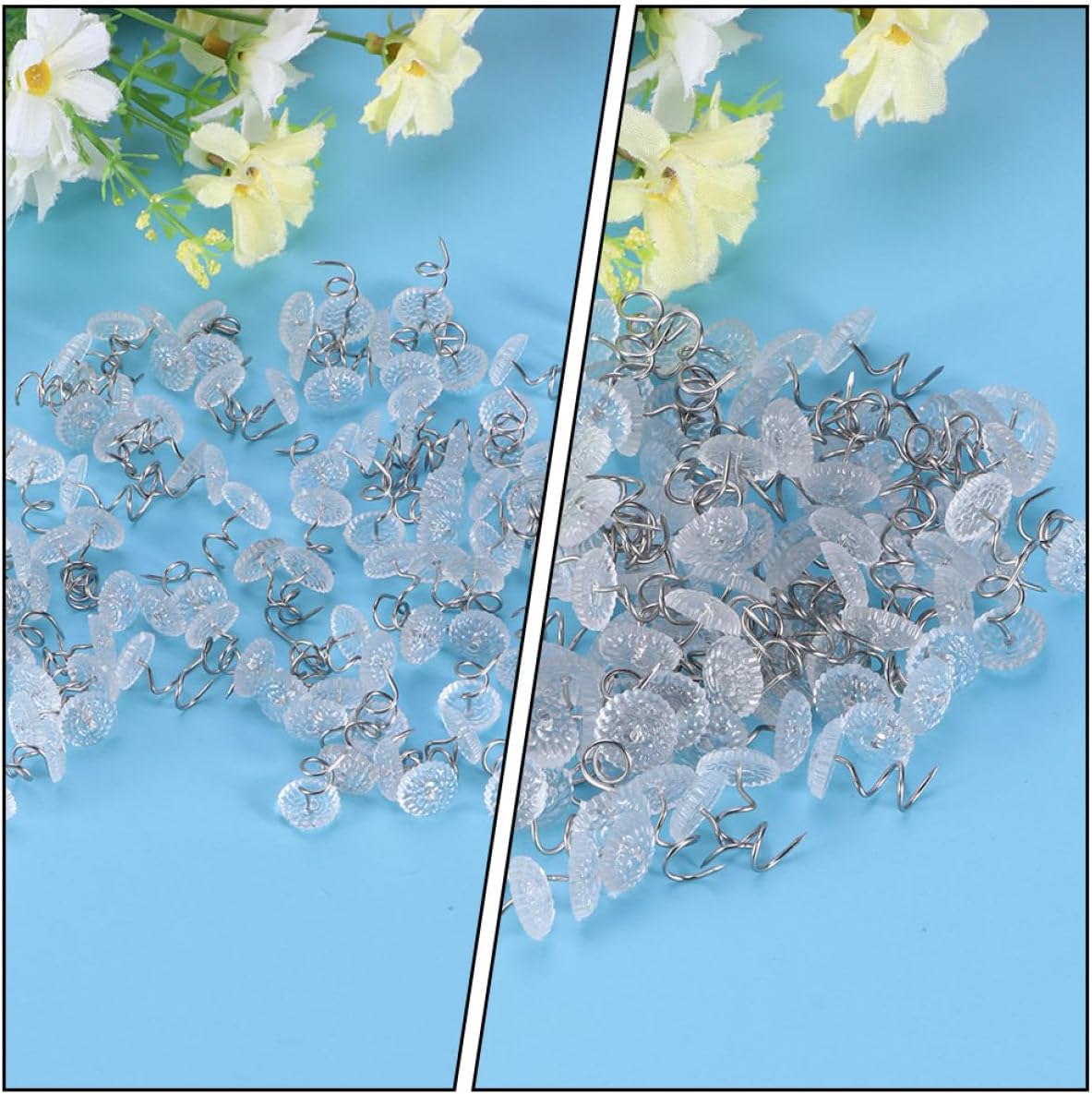 Ciieeo 150pcs Spiral Bed Skirt Pins Non-Slip Push Pins for Upholstery and Slipcover Fixing, Round Head Dust Ruffle Clips for Bedding Accessories