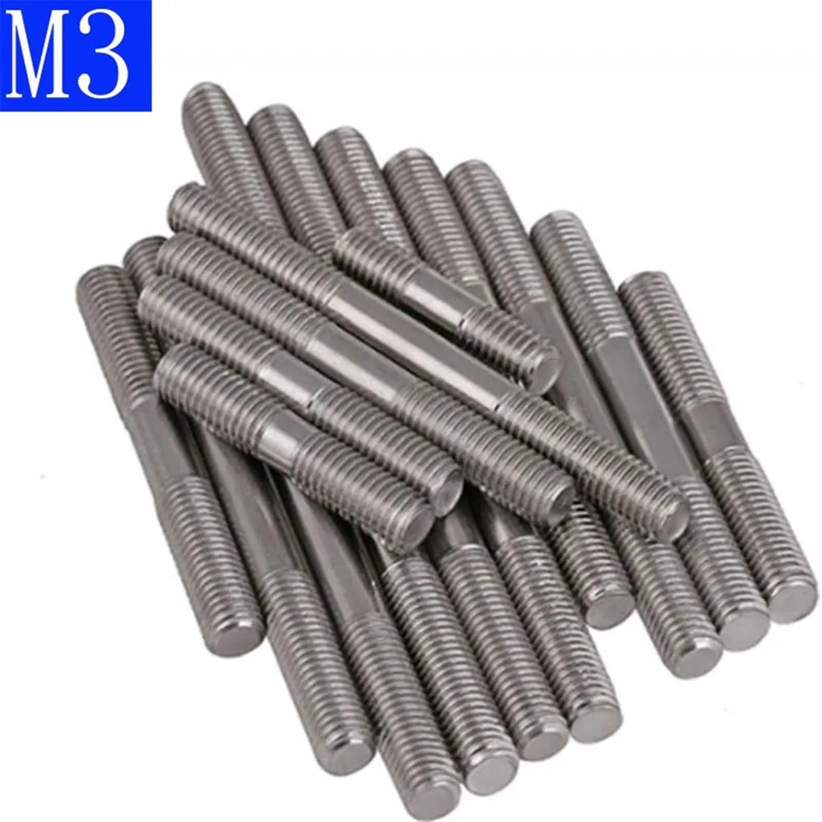 Varilla Roscada M3 X0.5 50 mm - 200 Métrico 304 Acero inoxidable Doble extremo Roscado Pernos Tornillo Varilla(M3X140mm-20pcs)