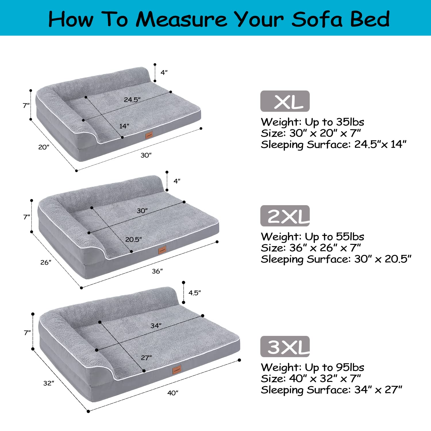 Orthopedic Dog Bed for Large/Medium/Small Dogs, L Chaise Eggs Crate Foam Pet Sofa with Removable Washable Cover Waterproof Lining and Nonskid Bottom