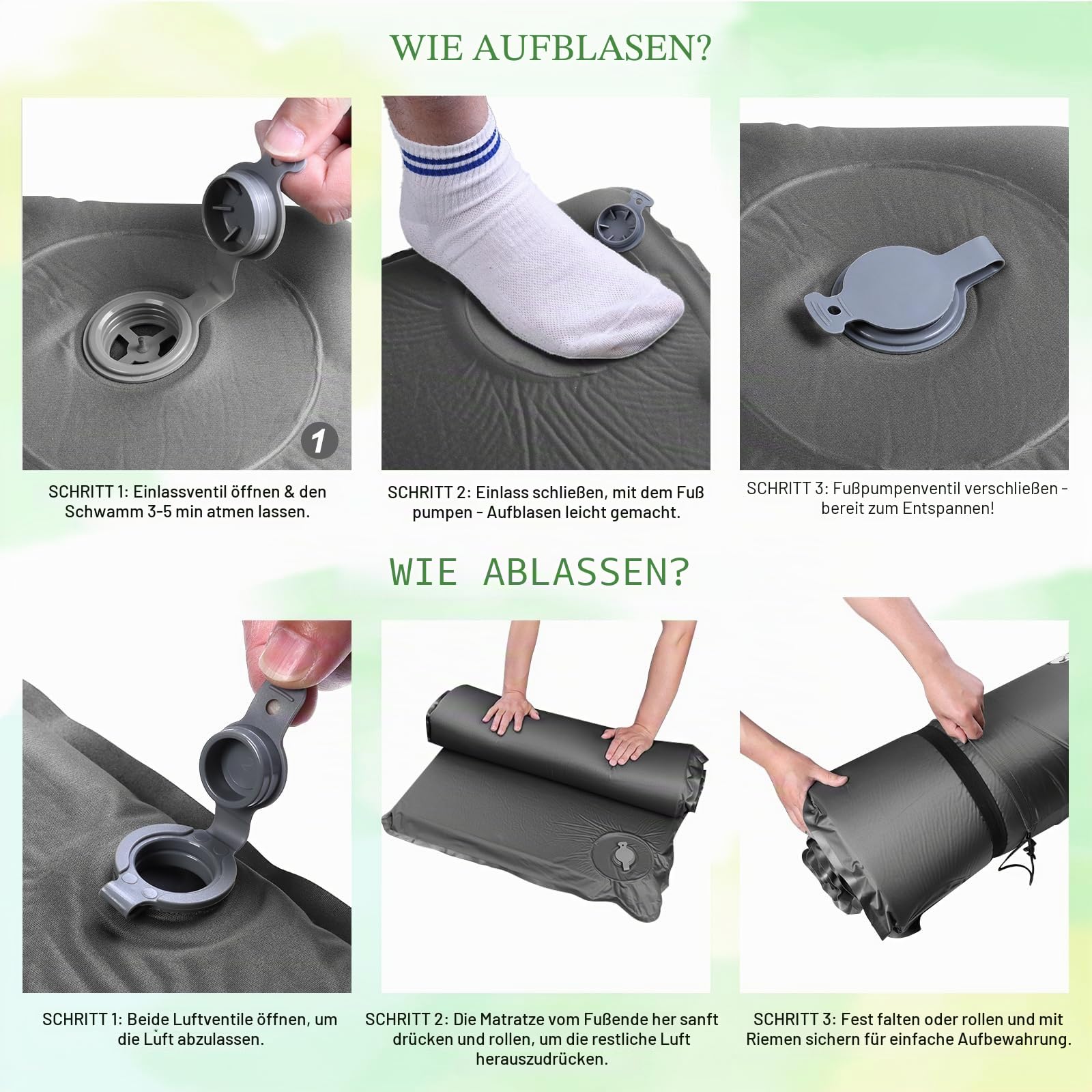 WARMTUYO Camping Isomatte, R-Wert 8,5, Extra Warme Schaumstoff-Schlafmatte mit Integriertem Kissen, Komfortable Camping Matratze für 4 Jahreszeiten, Trekking, Wandern und Zelt