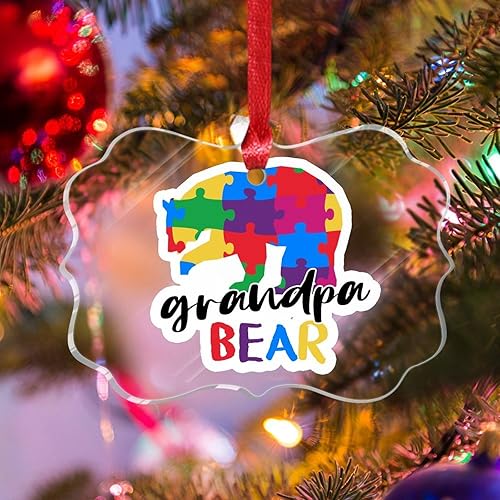 Miniatura 69 de Adorno de Navidad Mama Bear Novedad Acrílico Adornos de Navidad Mama Bear Autismo Rompecabezas Colorido Oso Navidad Colgante Ornamento Puzzle Piezas