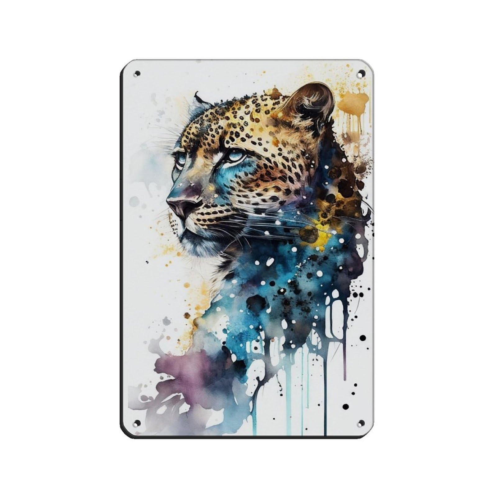 Watercolour Leopard Portrait Poster（3） Tin Sign Vintage Metal Pub Club Cafe Bar Home Wall Art Decoration Poster Retro 8x12inch(20x30cm)