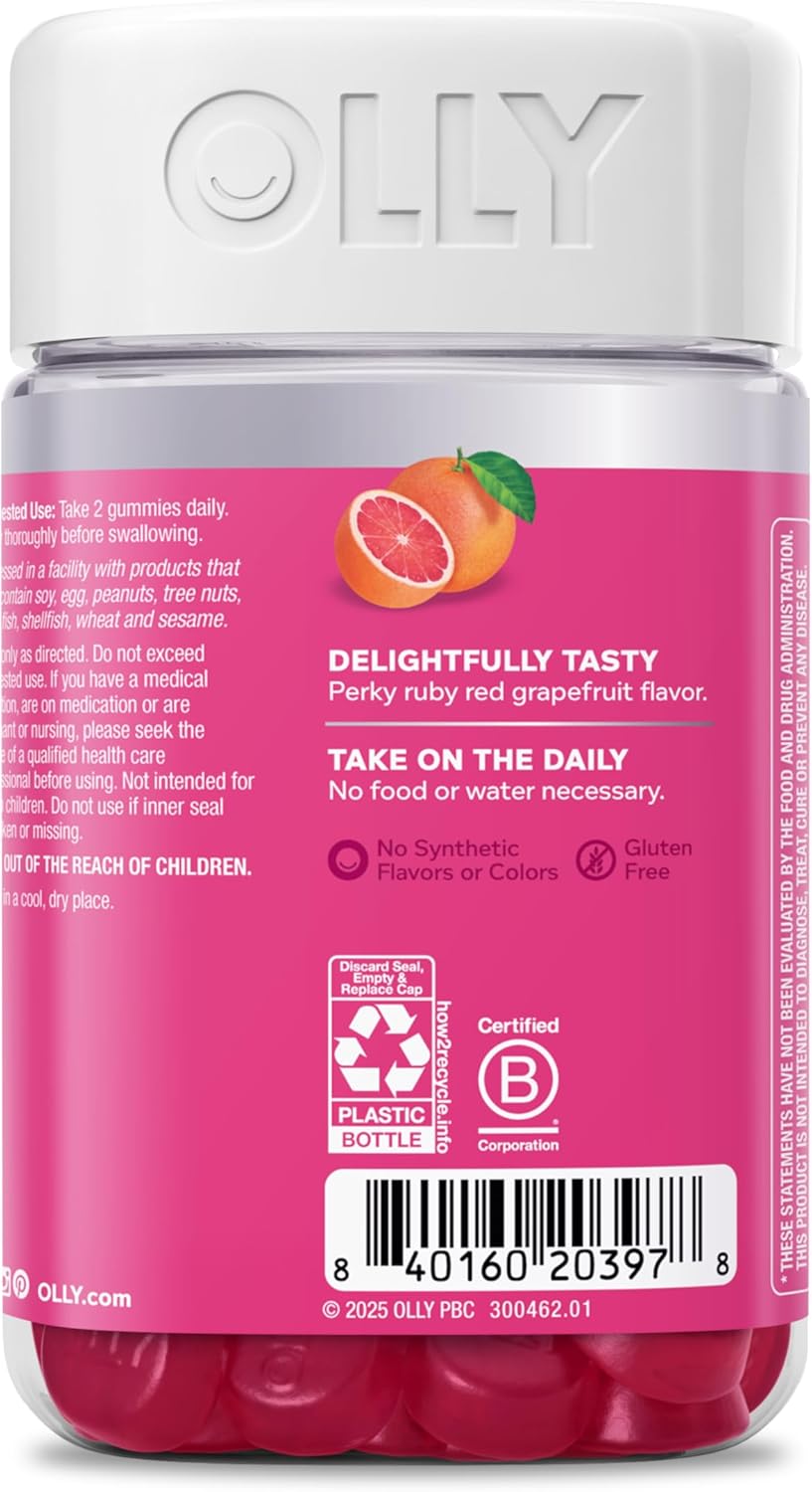 OLLY Undeniable Beauty Gummy, for Healthy Hair, Skin & Nails,* Biotin, Vitamins C & E, Keratin, Chewable Supplement, Grapefruit Flavored, 60 Day Supply - 120 Count - Image 3