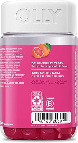 Miniatura 3 de OLLY Undeniable Beauty Gummy, para cabello saludable, piel y uñas, biotina, vitaminas C y E, queratina, suplemento masticable, sabor pomelo,