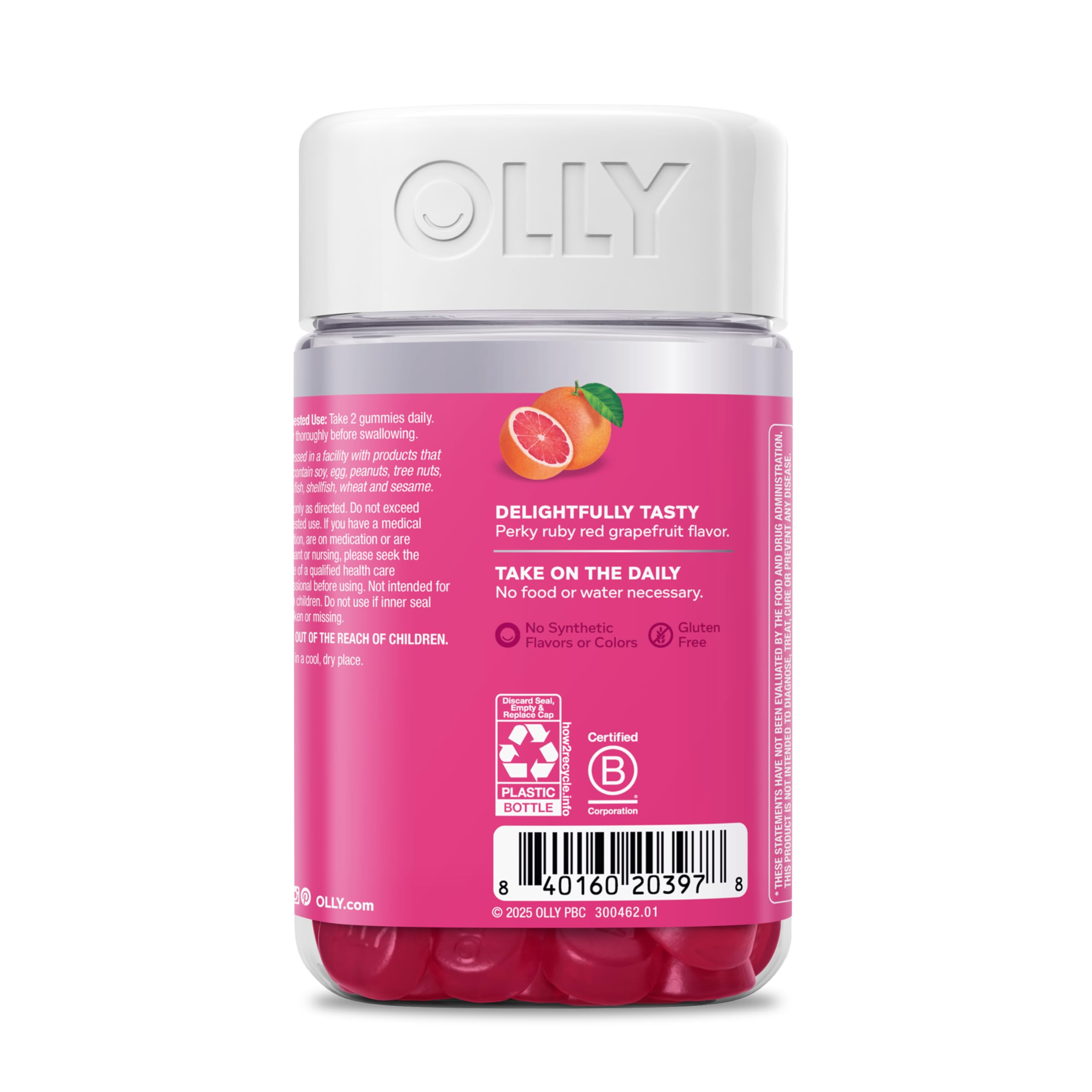 OLLY Undeniable Beauty Gummy, for Healthy Hair, Skin & Nails,* Biotin, Vitamins C & E, Keratin, Chewable Supplement, Grapefruit Flavored, 60 Day Supply - 120 Count