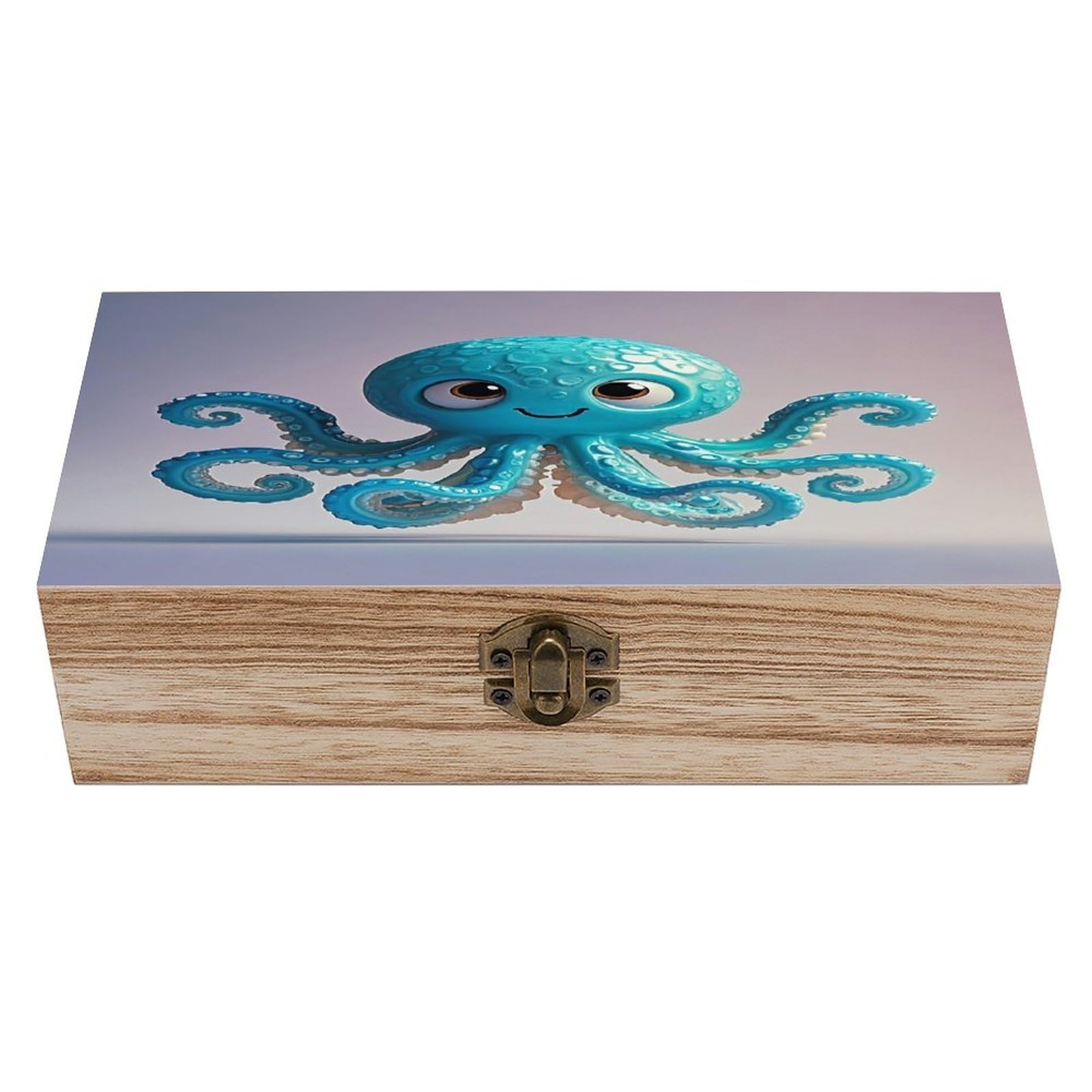 FekiLoot Blue Octopus Tentacles Illustration Wooden Storage Box Exquisite Wood Keepsake Box Vintage Wooden Gift Jewelry Case for Crafts And Photo Storage Boxes