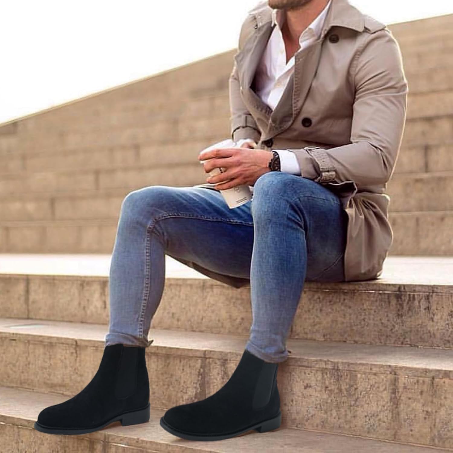 Men’s Black Chelsea Boots-Slip-On Comfy Mens Casual Suede Ankle Boots - Image 6