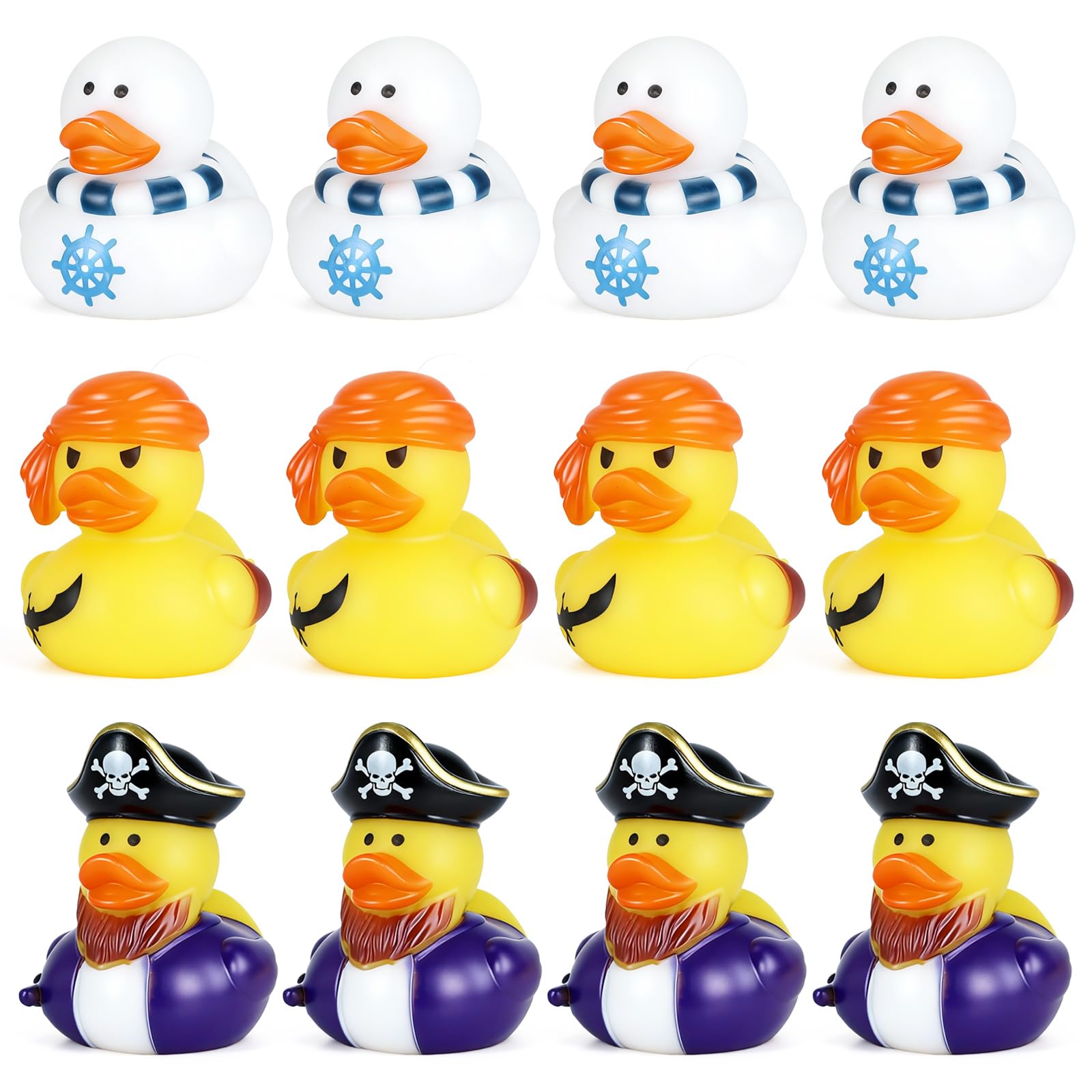 BOZILY 12-Pack Mini Pirate Rubber Ducks, 3 Unique Designs - Funny Duck Decorations for Pirate Party Decor & Carnival Favors, Premium Material for Adults & Party Enthusiasts