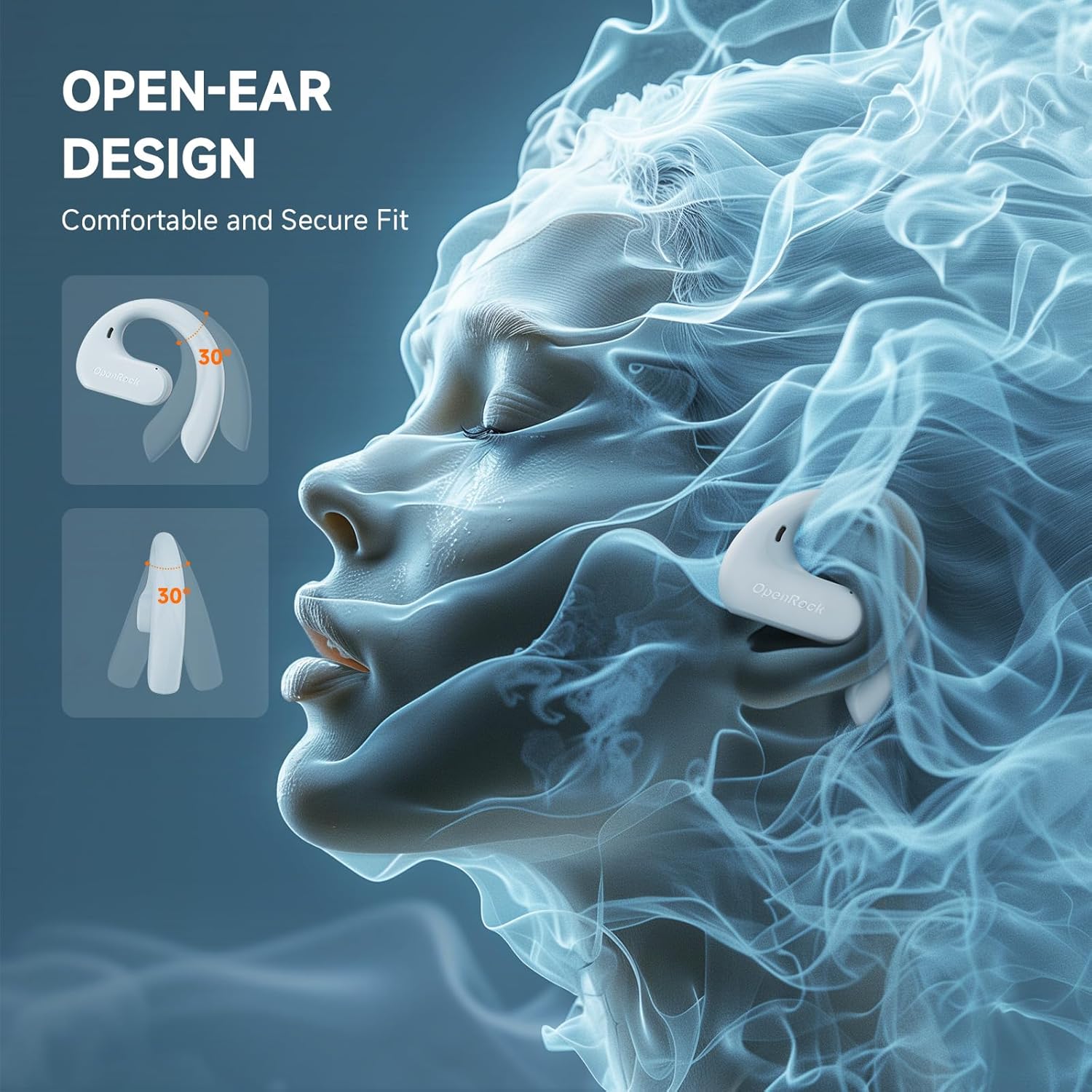 lateral view of the OpenRock S headphones, highlighting the ear hook design.