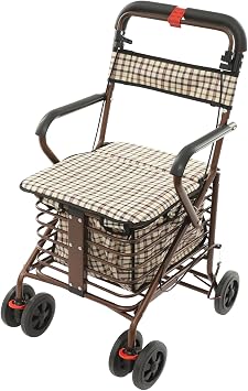 Foldable Rollator Walker with Seat Lightweight Shopping Cart for Seniors Portable Grocery Cart with Large Basket 18.9x15.75in Antique Copper