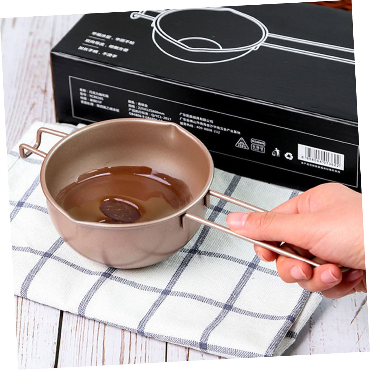 Mikinona 1pc Carbon Steel Melting Pot for Chocolate Butter Sauces Double Boiler Tool for Homemade Desserts Snacks Convenient Handle for Safe Heating for Home
