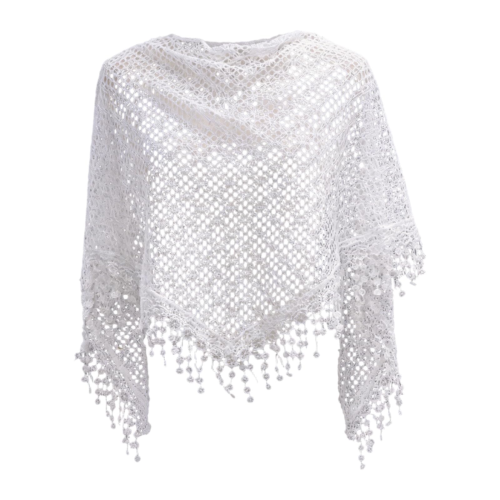 BWANGIAO Lace Hollowed Fringe Shawl Triangular Scarf with Breathable Design for Women Girl Daily Outfit Evening Dress Shoulder Wr