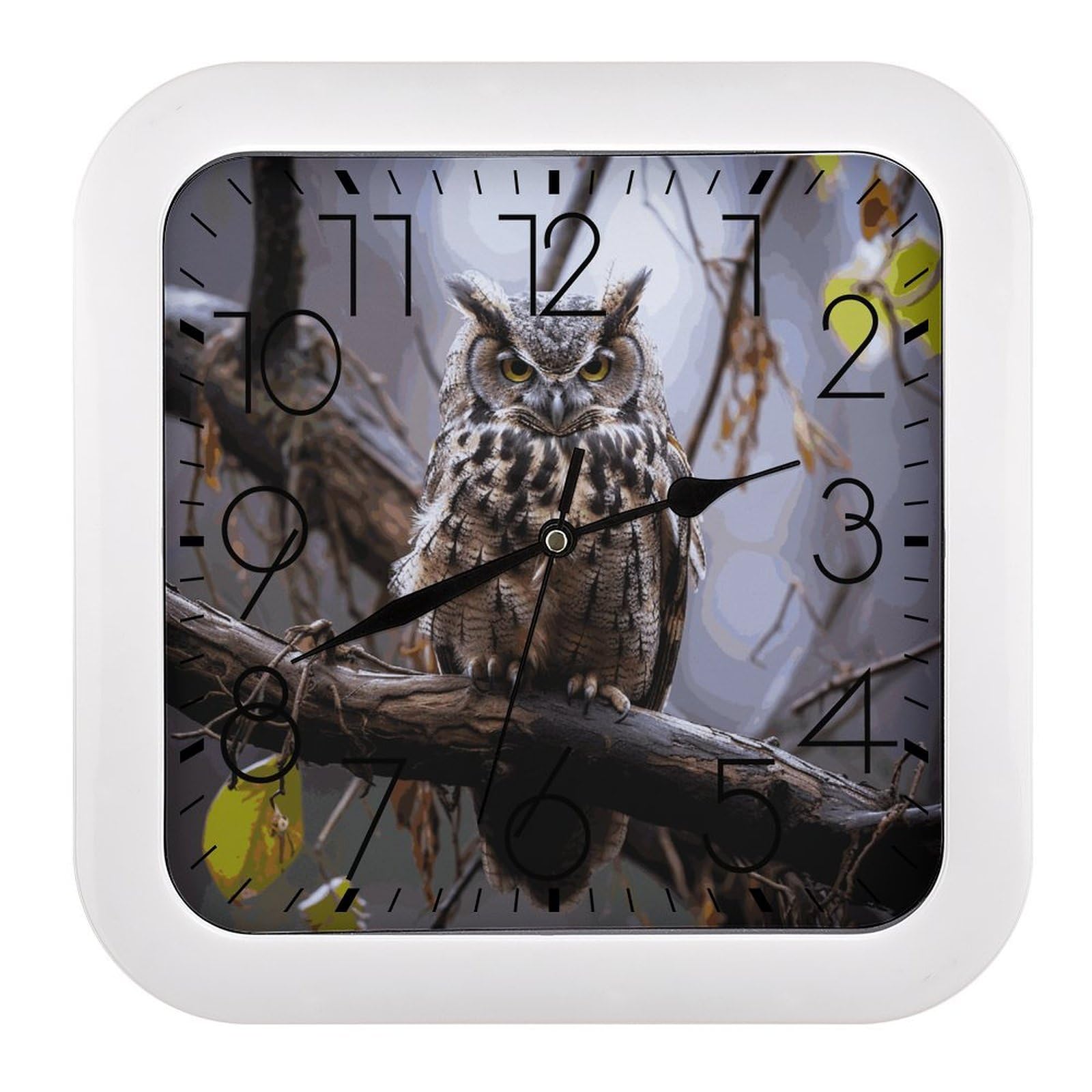 LDGSUPH Owl on A Branch Wall Clock Silent Non-Ticking Modern Clock Personalized Vintage Square Clocks for Travel Office Kitchen Home Decorative Clocks 10.2 Inch