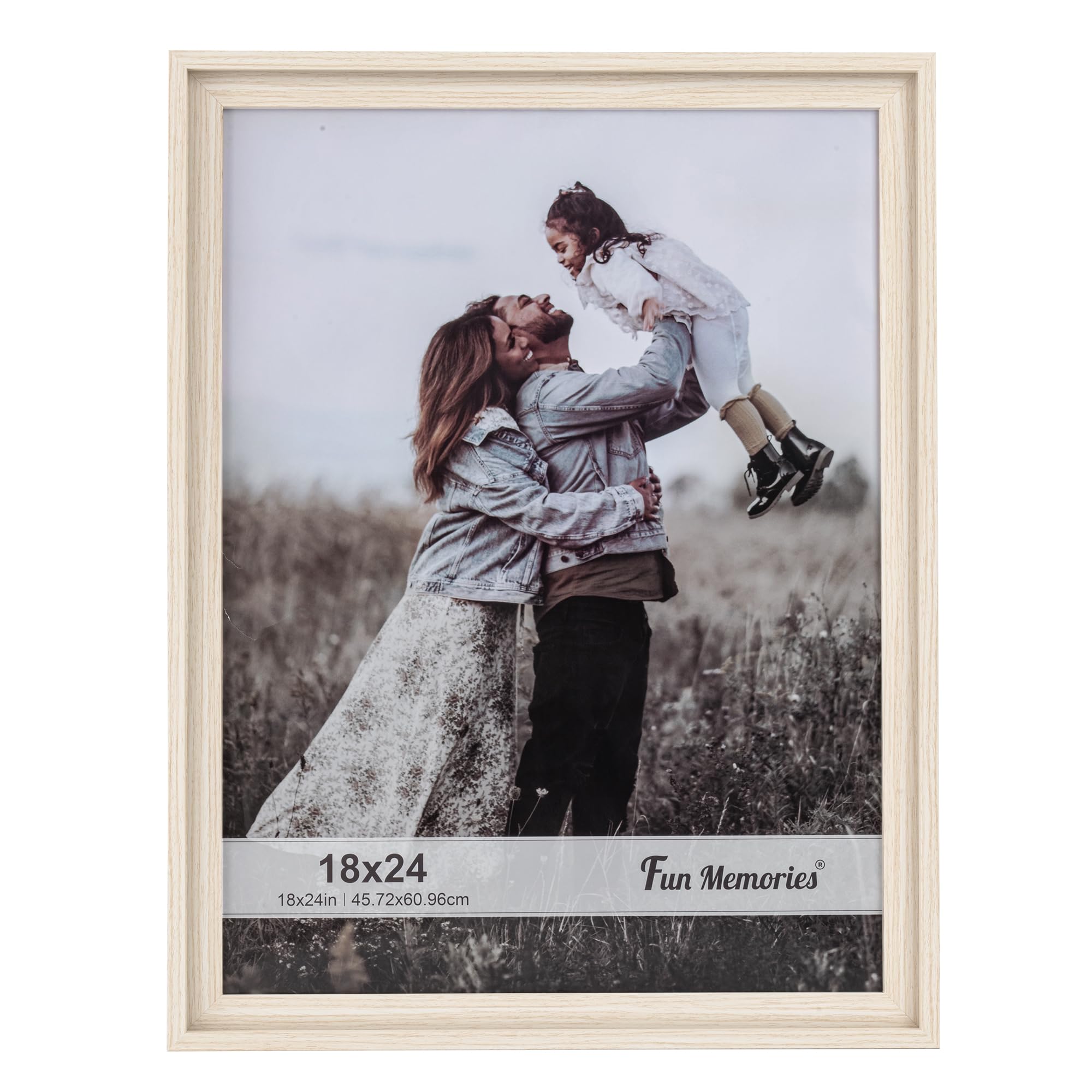 Fun Memories Rustic 18x24 Picture Frame, Wood Picture Frame with HD Plexiglass Set, Farmhouse Wood Pattern Frame Wall Mounting or Table Display for Photos Posters (Beige Oak)