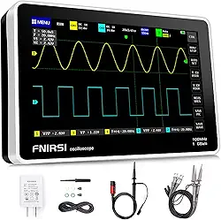 FNIRSI Osciloscópio 1013D Plus - Osciloscópio Portátil para Tablet com Sonda de Alta Tensão 100X, 2 Canais Largura de Banda de 100 Mhz Taxa de Amostragem de 1Gsa / S Tela de Toque Lcd Tft de 7 "