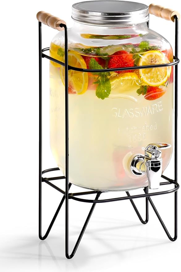 Glass Beverage Dispenser with Sturdy Metal Base and ABS Spigots 4L