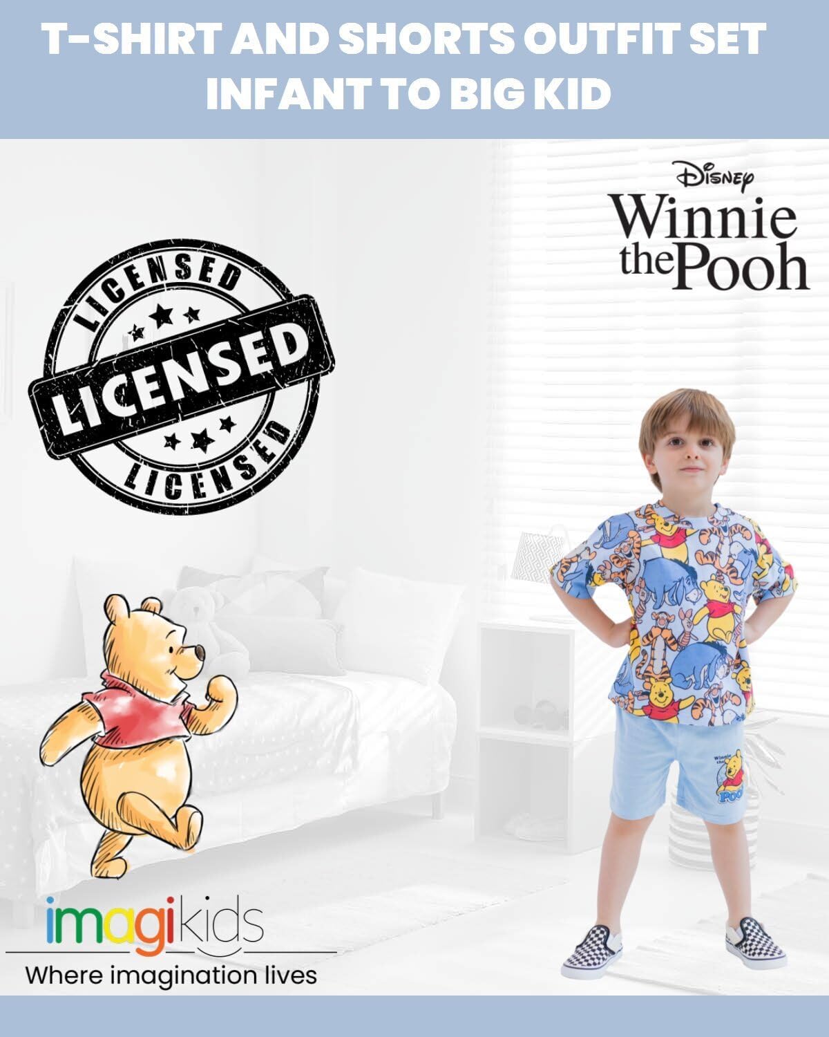 Disney Mickey Mouse Winnie The Pooh Donald Duck Pluto Piglet Tigger Graphic T-Shirt and Shorts Set Infant to Big Kid