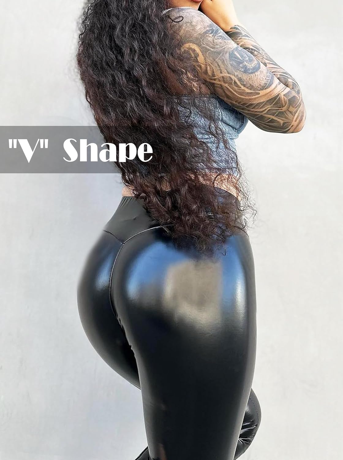 Patent Faux Leather Leggings for Women High Waisted Butt Lifting Lacquer Pleather Latex Shiny Pants Concert Outfits - Image 4