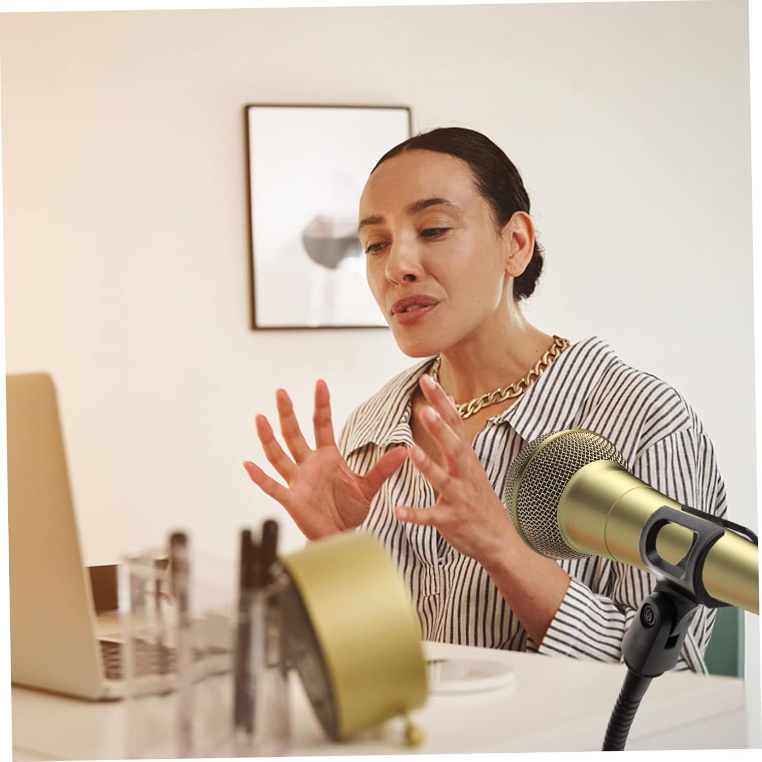 Floor Standing Adjustable Microphone Stand Tripod Base Mic Holder for Stage Studio Karaoke and Live Portable and Easy to Install Mic Bracket