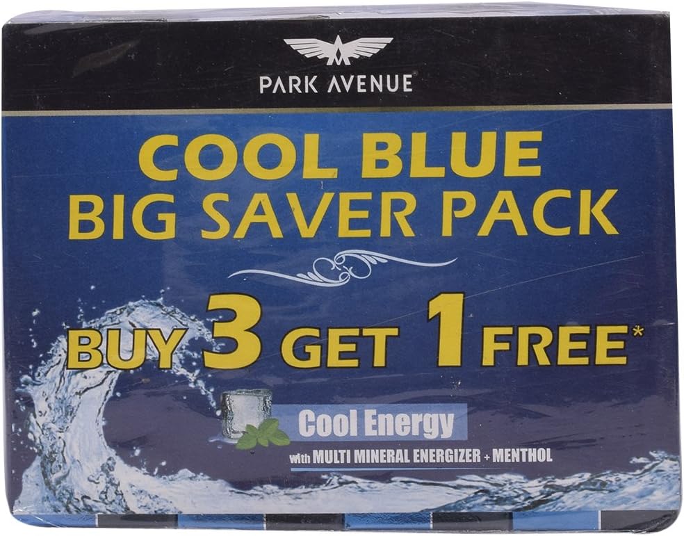 Park Avenue Bath Soap - Cool Blue Multi Mineral Energizer + Menthol, (3+1) x 125g Box