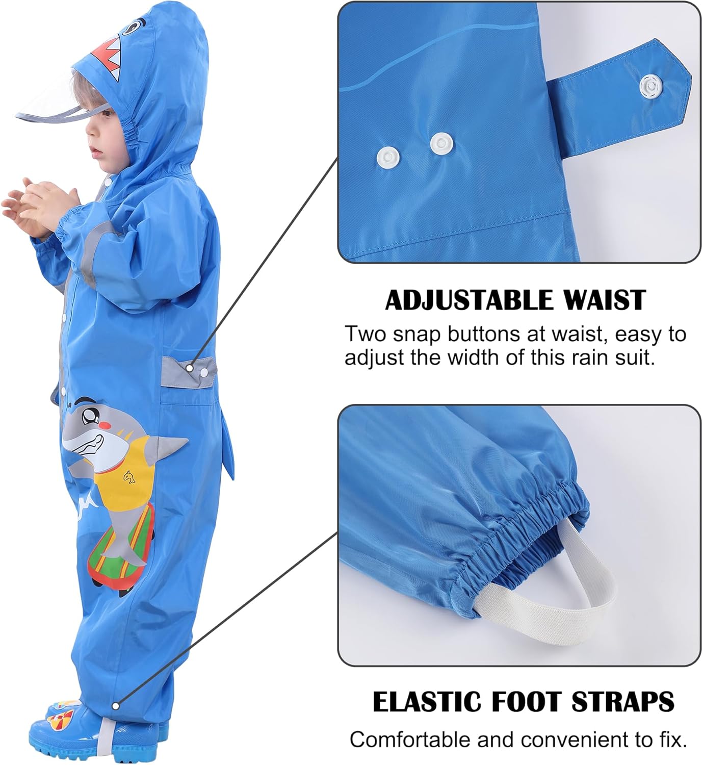 Fewlby Toddler Kids Boys Girls One Piece Rainsuit Raincoat Waterproof Hoodie Coveralls Cute Cartoon Rain Jacket 2-8 years - Image 5