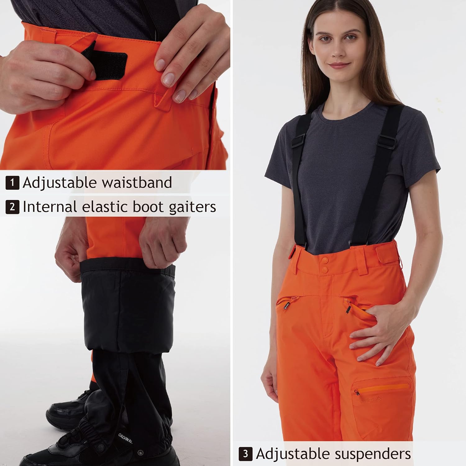 Miniatura 6 de CNTRITON Pantalones de snowboard para mujer, baberos de esquí de nieve, impermeables, aislados, pantalones de snowboard para esquí