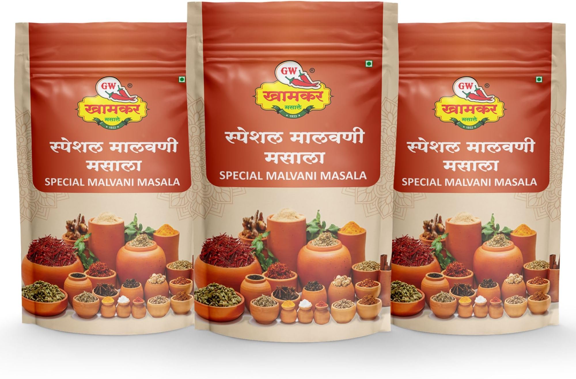 GW Khamkar SPL Malvani Masala | Special Sunday Masale |Traditional Maharashtrian Blend |Cold Pressed |All-in-One Masala | Traditional secret recipe | For Veg & Non-Veg Dishes | Authentic Taste| No Artificial colour and Preservatives | Pack of 3 -185GM
