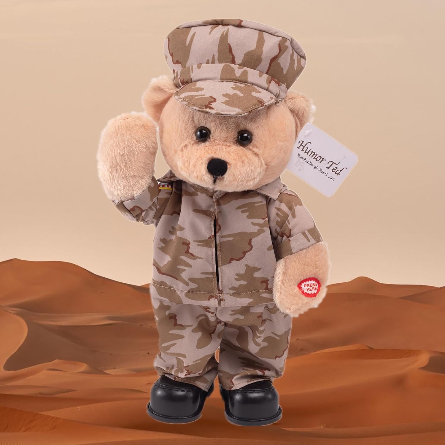 Military Hero Singing Dancing Teddy Bear Stuffed Animal,US Army Theme Music Plush Toys, for Army Graduation, 4th of July,Independence Day Soldier Memorabilia Gifts for Kids 14"