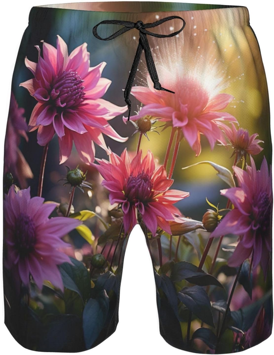 Flowers Print Mens Casual Shorts Drawstring Summer Beach Stretch Shorts Novelty Swimtrunks