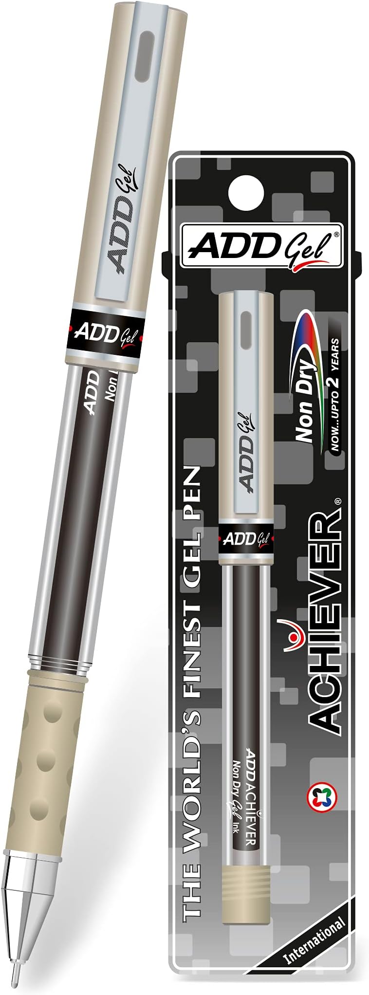 Add Gel Add Achiever Gel Pen Set Of 10 Pens Transparent Body With Silver Cap Black