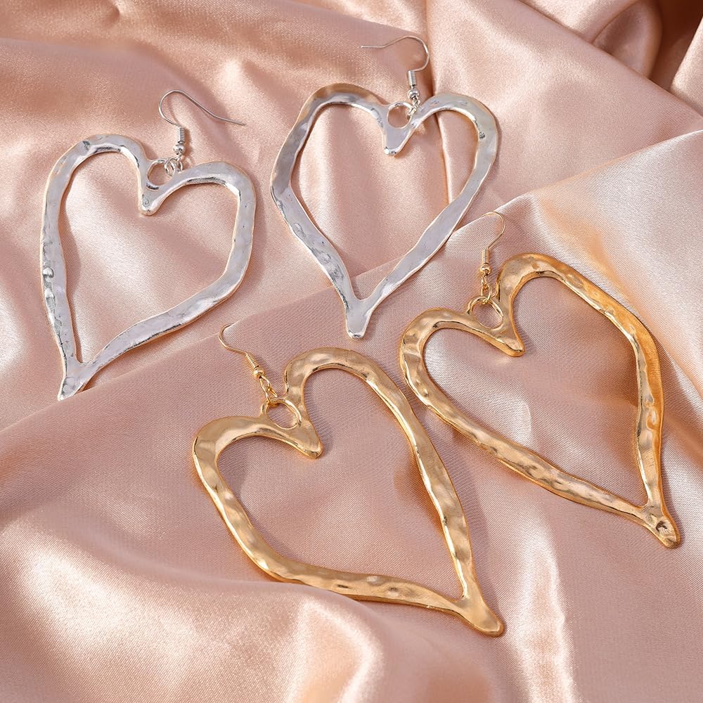 Gold Silver Big Heart Dangle Earrings for Women Exaggerate Large Hollow Heart Earrings Irregular Hearts Earring Dainty Jewelry Gift - Image 5