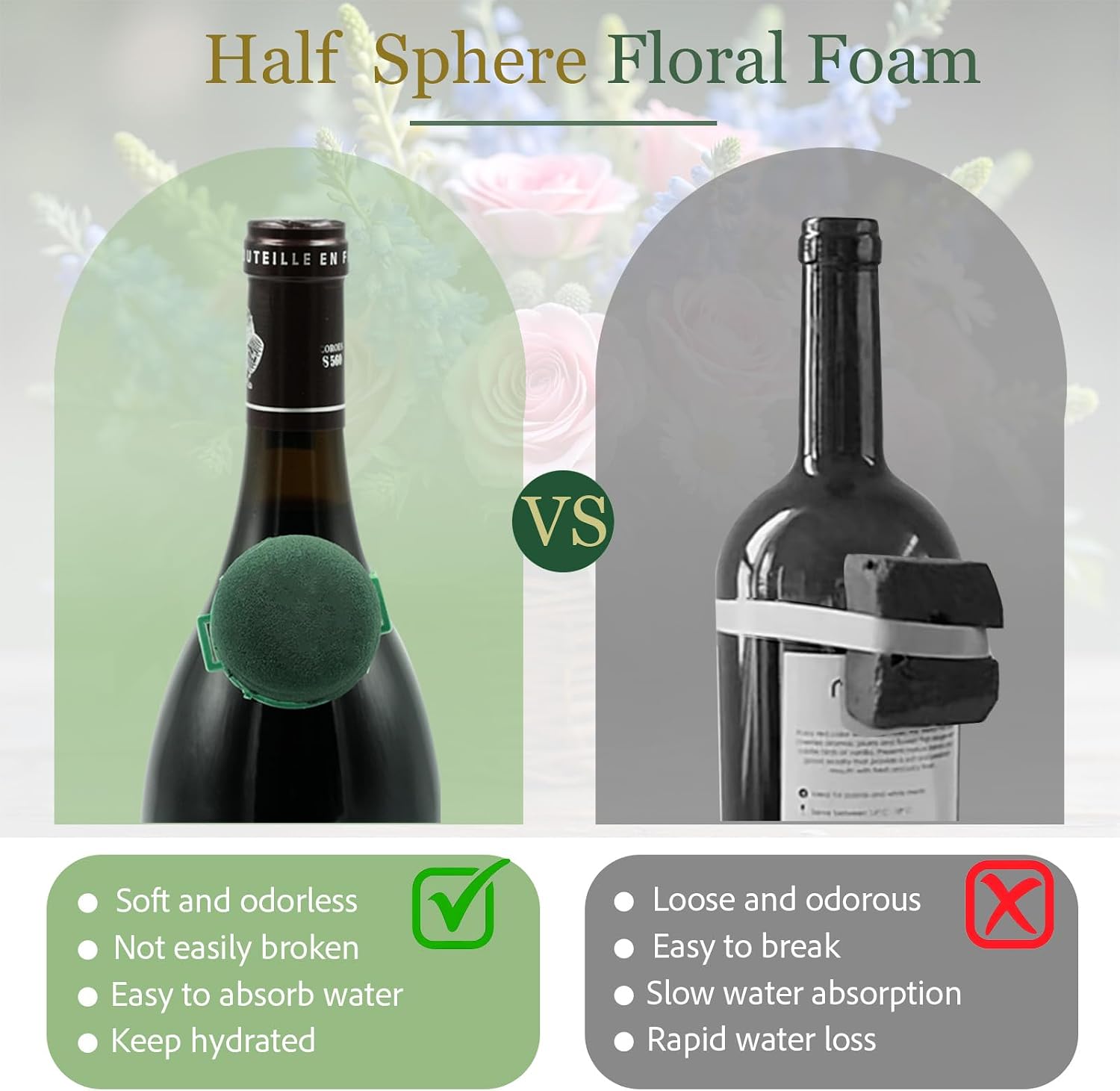 12Pcs Floral Foam, Green Round Mini Flower Foam Holder Flower Arrangements Supplies Florist Form Blocks for Wedding Party Decorations, Wine Bottle Decor, Fresh Flower