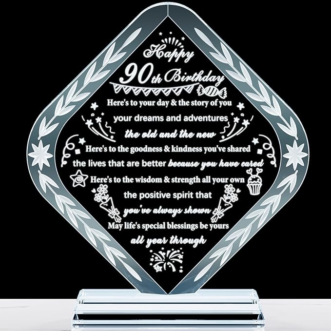 YWHL 90th Birthday Gifts for Women Men Best Crystal 90 Year