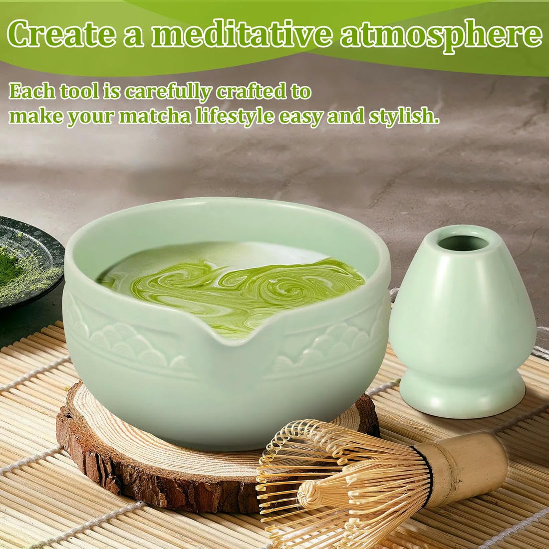 7-teiliges handgefertigtes Matcha-Schneebesen-Geschirrtuch-Set aus Keramik für Zuhause, temperaturbeständig, Matcha-Schüssel-Schaufel-Set, leicht zu reinigen