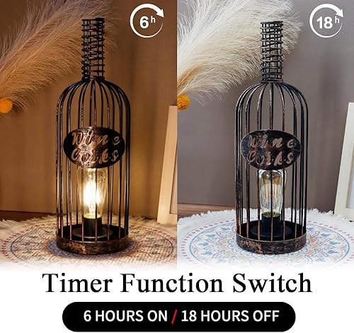 Miniatura 4 de JHY DESIGN Lámpara de mesa decorativa que funciona con pilas, 13.5 pulgadas de alto, inalámbrica, de metal, botella de corcho de vino, con