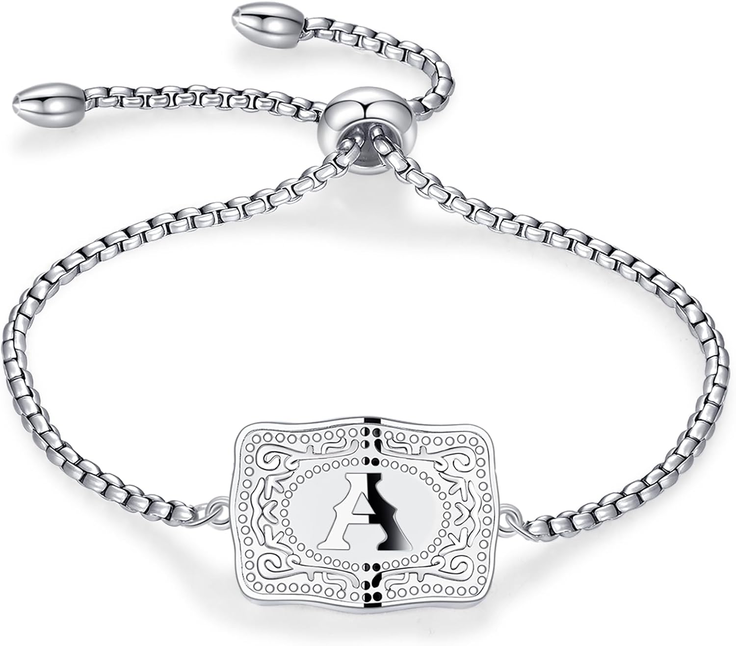 Belt Buckle Initial Bracelet for Women, 18K Gold/Silver Plated Belt Buckle Initial A-Z Bracelet, Unique Western Style Jewelry Gifts for Women Men