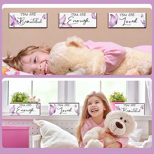 Miniatura 6 de Geelin 3 piezas de arte de pared colgante de madera de mariposa, citas positivas, impresiones de arte de pared de mariposas para decoración de