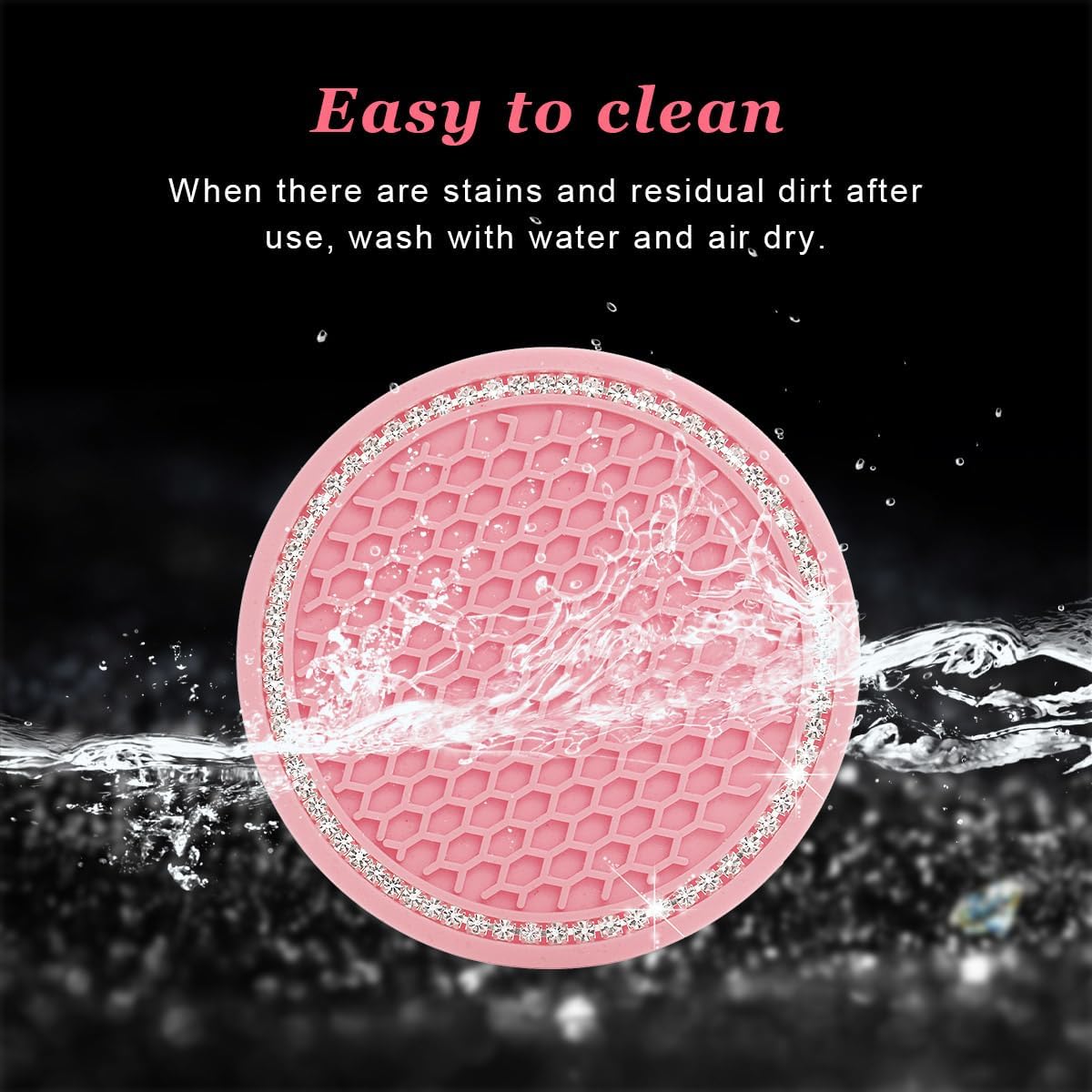 Ziciner 2 Pack Bling Car Cup Coaster, Crystal Soft Rubber Cup Holder Insert Coaster, Anti-Slip Rhinestone Drink Cup Mat, Universal Interior Accessories for Car SUV Truck (Light Pink&White) image 5
