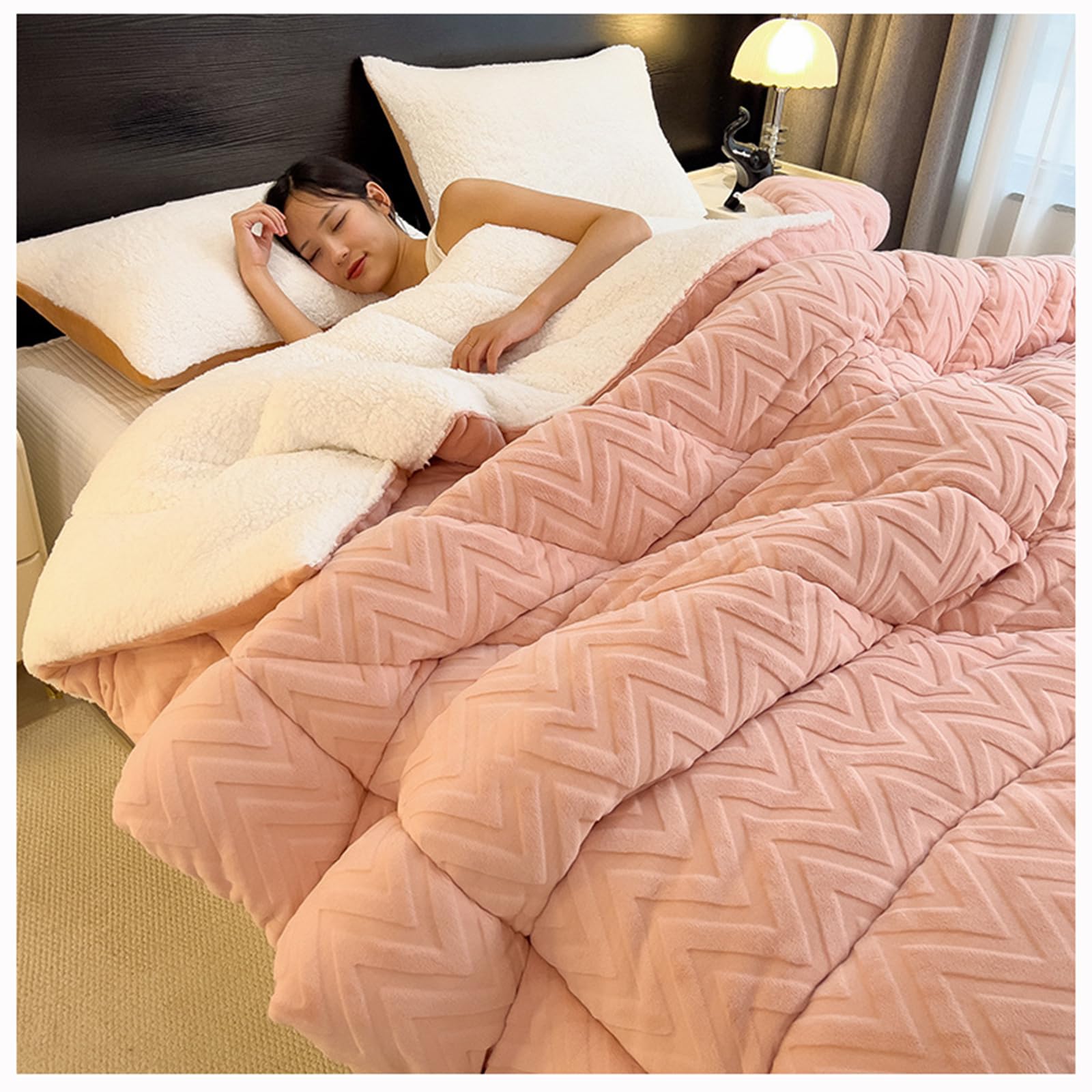 ZTGL A,220x240cm(5.0kg), Reversible Plush Comforter, Ultra Soft Plush Fleece Comforter Core, Cold Weather Winter Warm Bedding, Super Warm Sherpa Quilt, Fluffy Lambswool Blanket