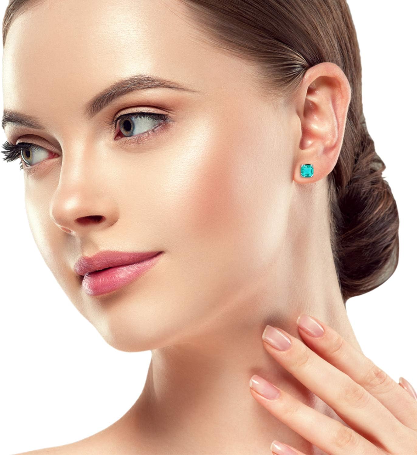 Sea of Ice Sterling Silver Cushion-Cut Simulated Gemstone Stud Earrings for Women – 10mm Cushion-Cut - Elegant Sterling Silver Earrings for Women – Nickel-Free