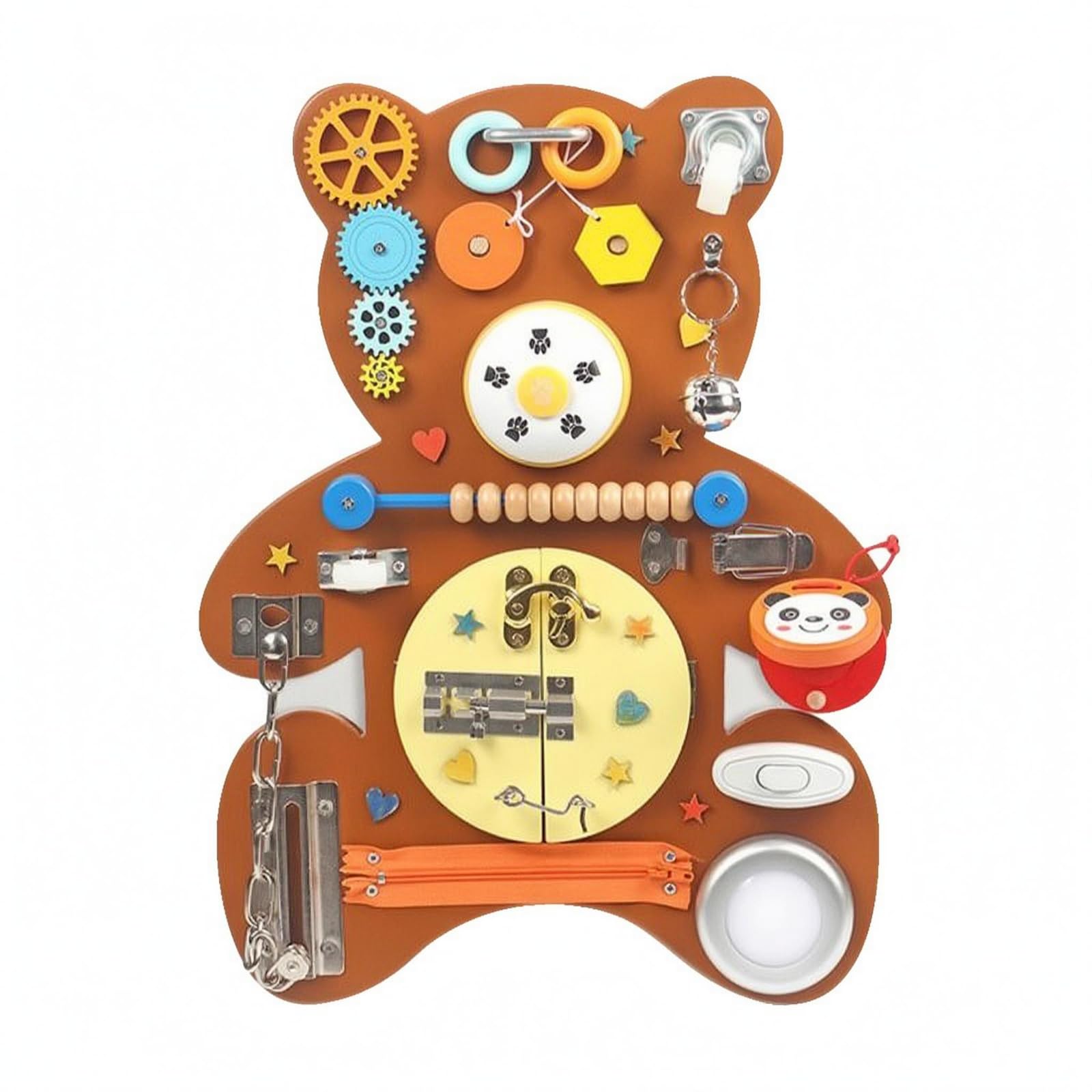 Wandelement-Motoriktafel Aktivitätsfördernd Sensorisches Lernbrett mit Zahnrädern Holz Busy Board für Kinder, Brauner Bär